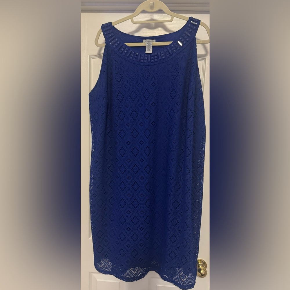 CATHERINES Blue Lace Beaded Sleeveless Swing Dress Womens Plus Sz 1 X - 18/20